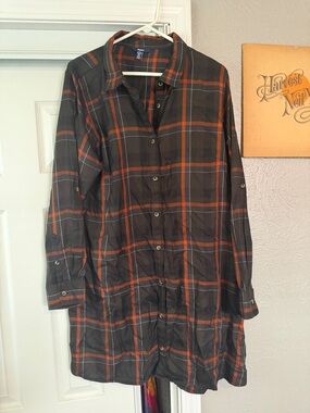 Hatley Black and Orange Plaid Button-Up Shirt Dress new without tags
